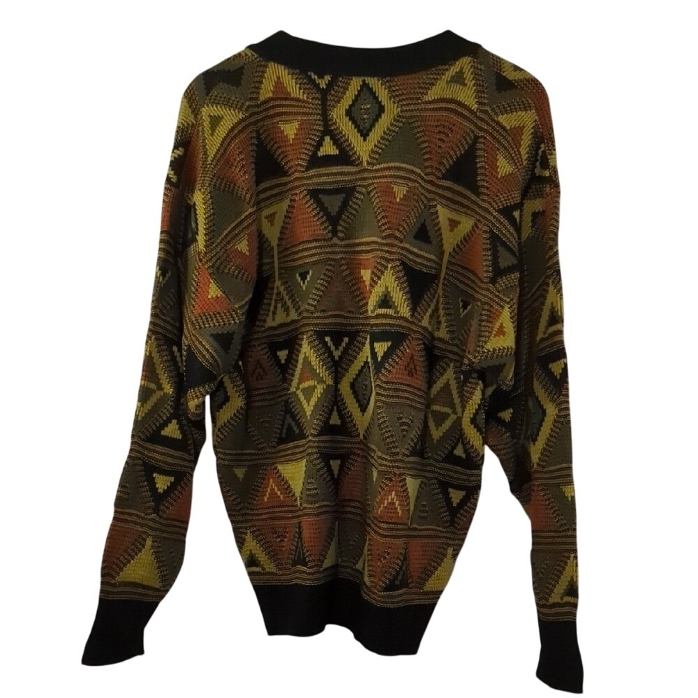 Vintage 80s Gitano Cardigan Sweater Black Orange Lime Green Martini Cosby Medium - Picture 12 of 16